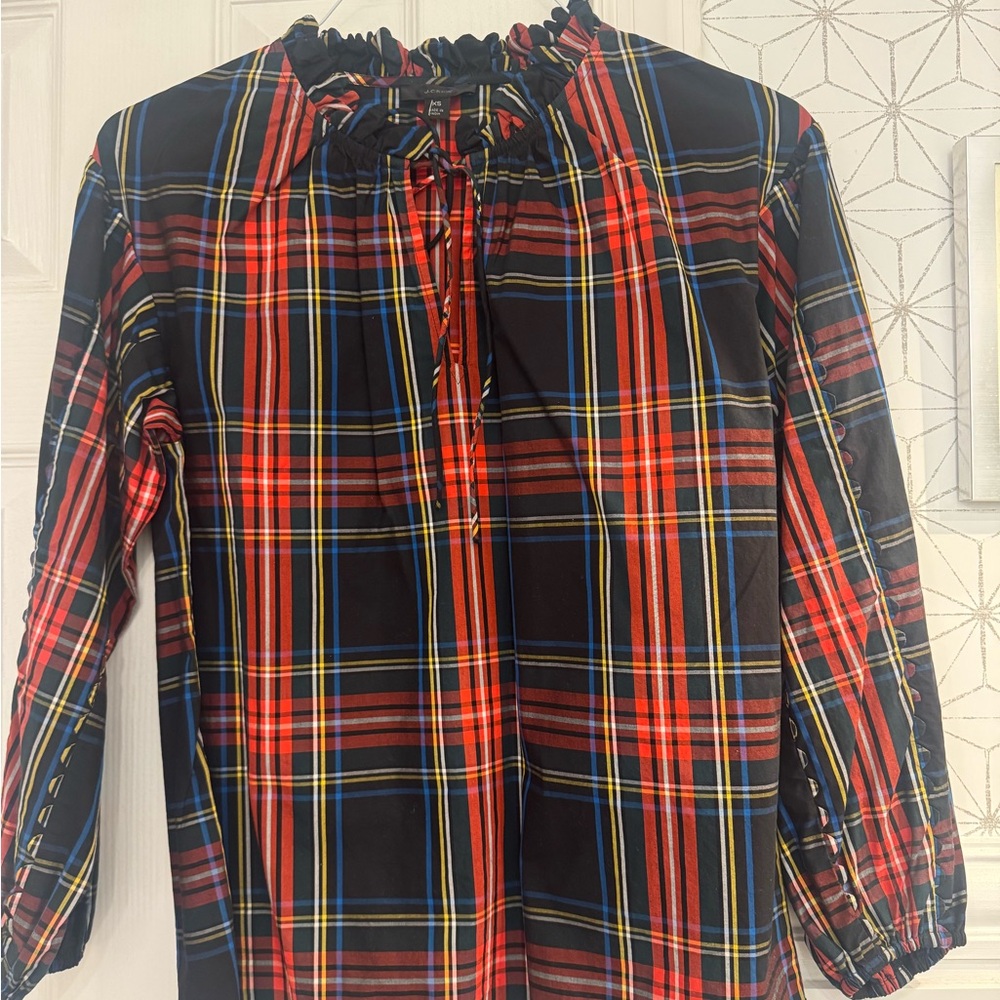 J.Crew Scalloped tie-neck in Stewart Tartan